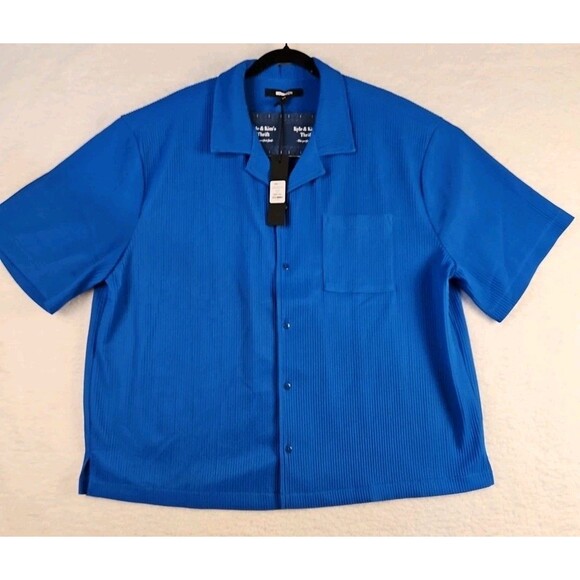NWT Fashion Nova Men Ribbed Textured Short Sleeve Button Up Shirt Size 2XL XXL - Picture 1 of 9